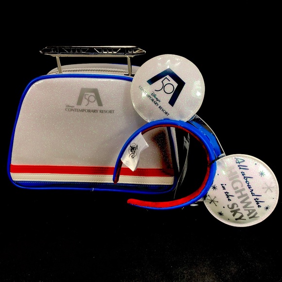 Disney Parks 50th Contemporary Resort Monorail Loungefly Bag & Headband Ears NWT - Picture 2 of 6